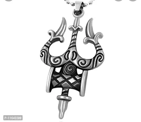 Stainless Steel Shiva Trishool Locket With Chain For Men   Women-thumb0