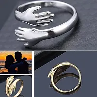 Amazing I Love U Hand Style Hug Stainless Steel Rhodium Plated Promise Anniversary Ring For LoversCouples (Pack of 2)-thumb2