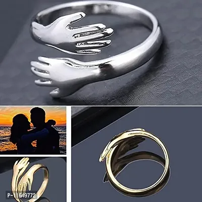 Amazing I Love U Hand Style Hug Stainless Steel Rhodium Plated Promise Anniversary Ring For LoversCouples (Pack of 2)-thumb3