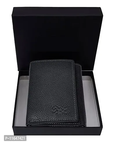 Designer Black Faux Leather Textured Three Fold Wallets For Men-thumb0