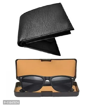 Designer PU Textured Wallet And Black Wayfarer Sunglasses For Men