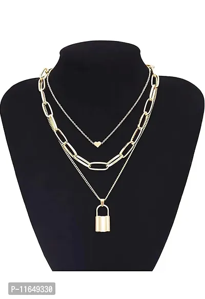 Latest Stylish Multilayer Metal Heart-Lock Chain Pendant for Men   Women