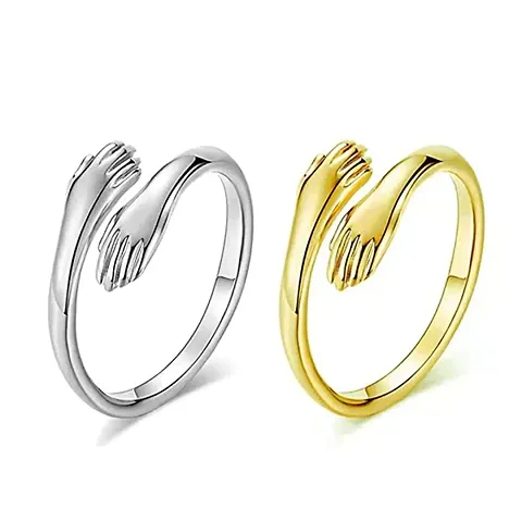 Amazing I Love U Hand Style Hug Stainless Plated Promise Anniversary Ring For LoversCouples (Pack of 2)