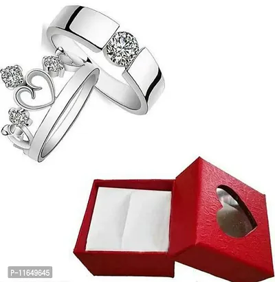 Silver Plated 2 Pcs Shape Matching Crown and Promise Couple Rings for Lovers Unisex