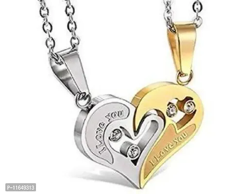 Valentine's Day Special Metal Stainless Steel I Love You Diamond Nug Broken Heart Romantic&nbsp;Duo Locket Pendant With Chain For Lovers-thumb0