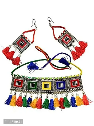 Stylish Multicoloured Oxidised Silver Beads Jewellery Set For Women