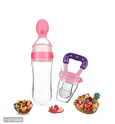 Nonababy 90ML Newborn Baby Feeding Bottle Silicone Squeeze Feeding Spoon Milk  Feeder and Fruit Feeder/Nibbler (Set of 2) Pink colour-thumb0