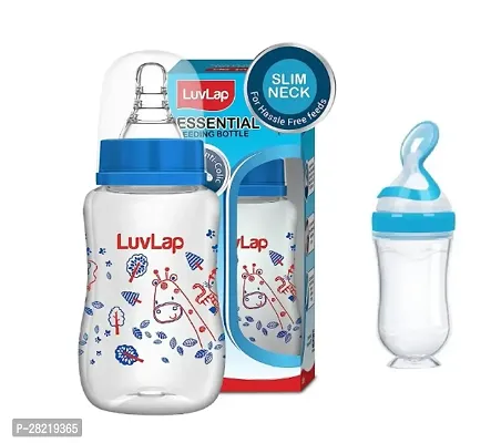 Luvlap Anti-colic Slim Regular Neck Essential Bpa-free Baby Feeding Bottle, 125ml With Silicon Spoon Bottle  - Pack Of 2-thumb0