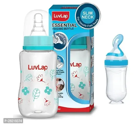 Luvlap Anti-colic Slim Regular Neck Essential Bpa-free Baby Feeding Bottle, 125ml With Silicon Spoon Bottle  - Pack Of 2