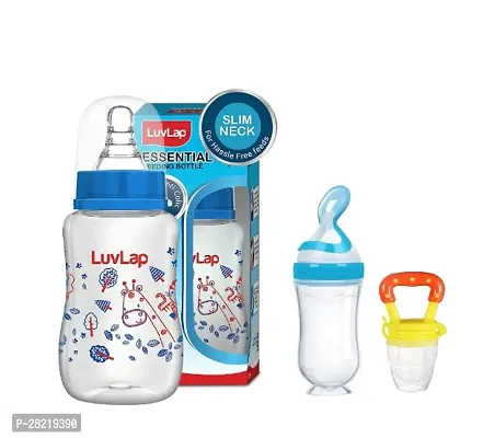 Anti-colic Slim Essential Bpa-free Baby Feeding Bottle  125ml With Silicon Spoon Bottle And Fruit Nibbler -  Pack Of 3