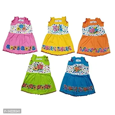 New Born Baby Girl's Knee Length Cotton Frock (Multicolor)-thumb0