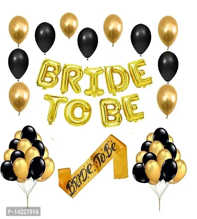 Bachelorette Party Decorations kit Bride to Be Golden Foil Balloons Golden-10 Black-10 Metallic Balloons with Bride to Be Sash-thumb0