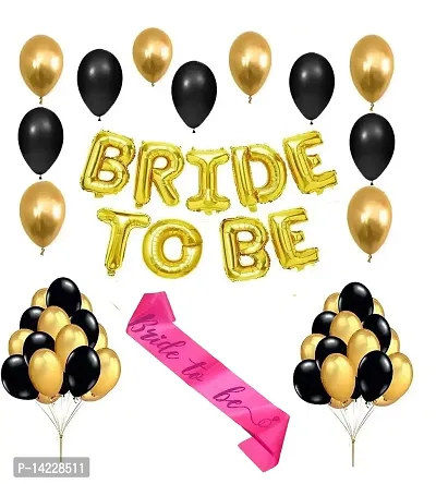 Bachelorette Party Decorations kit Bride to Be Golden Foil Balloons Golden-10 Black-10 Metallic Balloons with Bride to Be Sash Combo Set