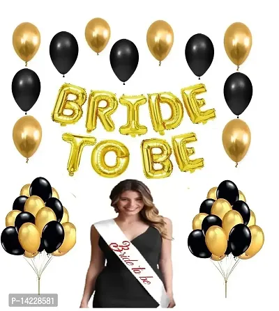 Bachelorette Party Decorations kit Bride to Be Golden Foil Balloons Golden-10 Black-10 Metallic Balloons with Bride to Be Sash Set