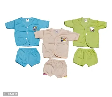 Born Baby Jhabla with Bottom for both Boy/Girl(0-6 months, Multicolor, Pack of 3)