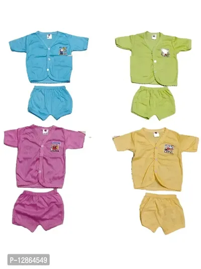 Born Baby Jhabla with Bottom for both Boy/Girl(0-6 months, Multicolor, Pack of 4)
