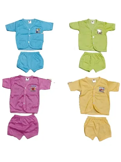 Born Baby Jhabla with Bottom for both Boy/Girl(0-6 months, Multicolor, Pack of 4)