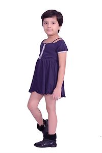 Stylish Girl's Cotton Solid Fit And Flare Dress-thumb2