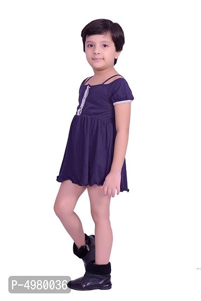 Stylish Girl's Cotton Solid Fit And Flare Dress-thumb3