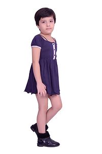 Stylish Girl's Cotton Solid Fit And Flare Dress-thumb1
