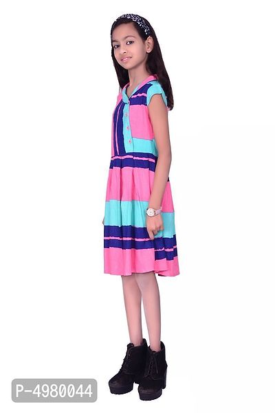 Stylish Girl's Rayon Printed Fit And Flare Dress-thumb3