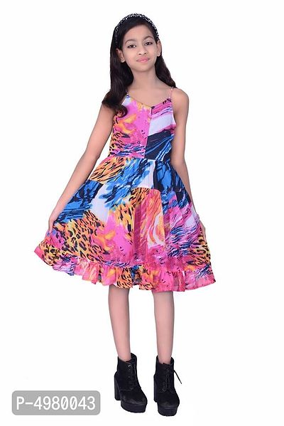 Stylish Girl's Georgette Printed Fit And Flare Dress