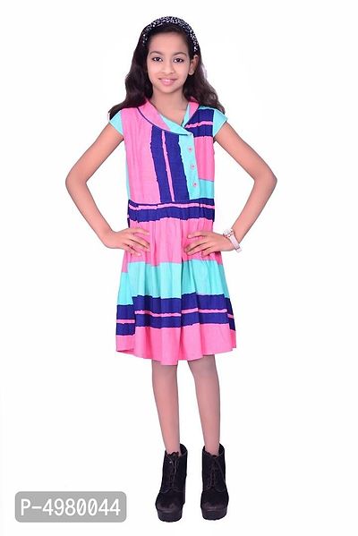 Stylish Girl's Rayon Printed Fit And Flare Dress-thumb0