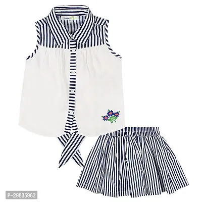 Trendy Rayon Striped Skirt With White Top For Girls