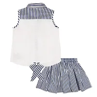 Trendy Rayon Striped Skirt With White Top For Girls-thumb1