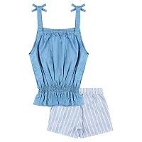 Trendy Cotton Solid Top with Striped Short for Girls-thumb1