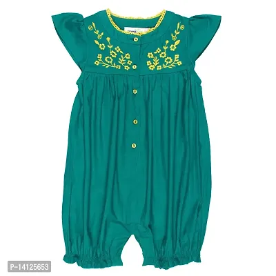 ShopperTree Pure Cotton Green Colour Thigh Length Romper for Girls-thumb0