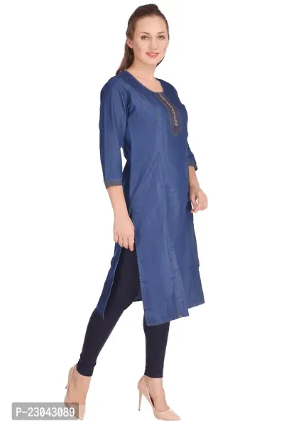 Shoppertree Blue Denim Kurta for Woman-thumb3