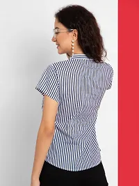 Stylish Blue Cotton Striped Top For Women-thumb1