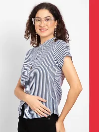 Stylish Blue Cotton Striped Top For Women-thumb3