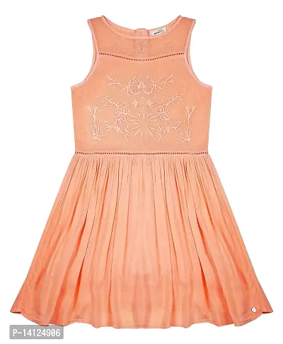 ShopperTree Peach emroiderd Dress for Girl's