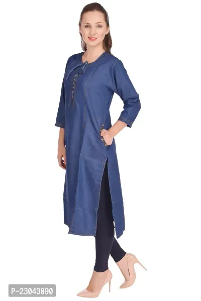 Shoppertree Blue Denim Kurta for Woman-thumb3