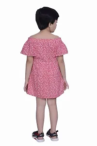 ShopperTree Pink Printed Cold Shoulder Dress for Girl's-thumb1