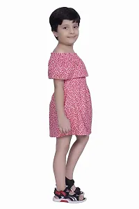 ShopperTree Pink Printed Cold Shoulder Dress for Girl's-thumb2