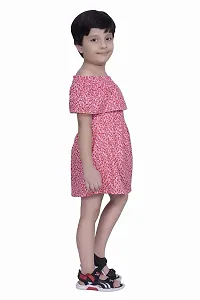 ShopperTree Pink Printed Cold Shoulder Dress for Girl's-thumb3