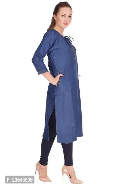 Shoppertree Blue Denim Kurta for Woman-thumb4