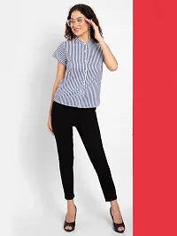 Stylish Blue Cotton Striped Top For Women-thumb2