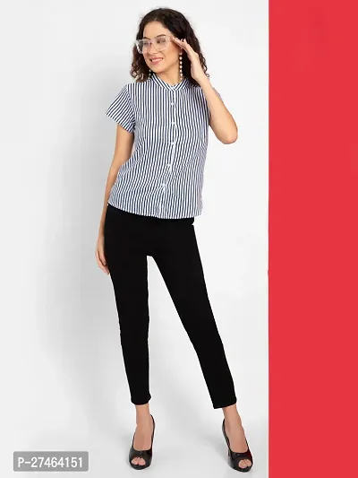 Stylish Blue Cotton Striped Top For Women-thumb3