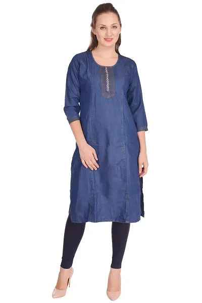 Stylish Denim A-Line Solid Kurta