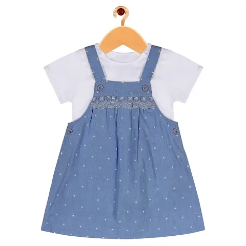 Girl's Trendy Polyester Solid Dungaree Set
