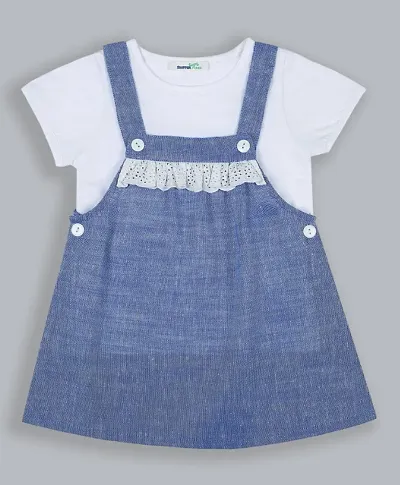 Girl's Trendy Polyester Solid Dungaree Set