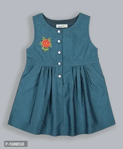 Teal color embroidered dress for Girls-thumb0