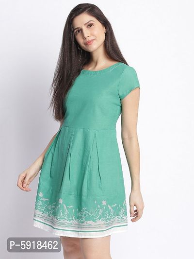 Green printed dress for women's-thumb2
