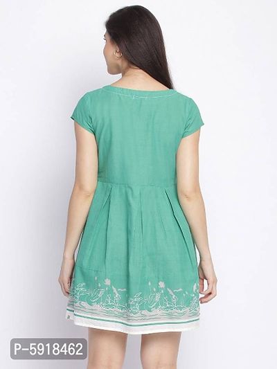 Green printed dress for women's-thumb4
