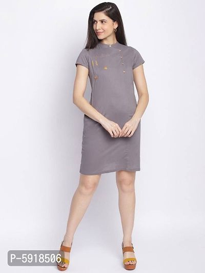 Grey solid dress for women's