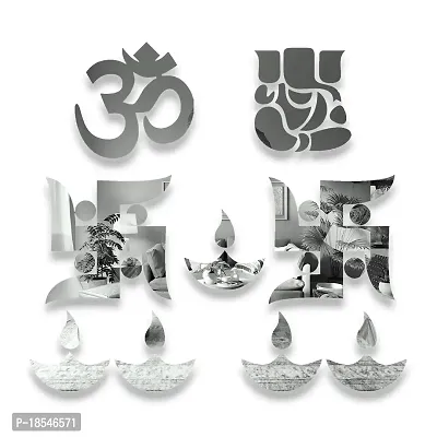 Spectro Ganesha Combo Mirror Stickers for Wall, Wall Mirror Stickers, Wall Stickers for Hall Room, Bed Room, Kitchen. Color : Silver-thumb0